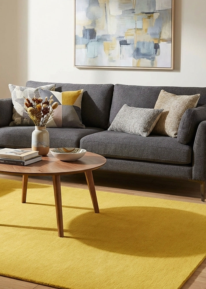 Yellow wool rug in living room