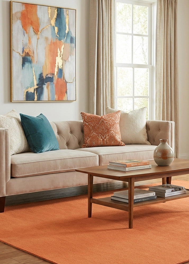 Orange wool rug in modern living room
