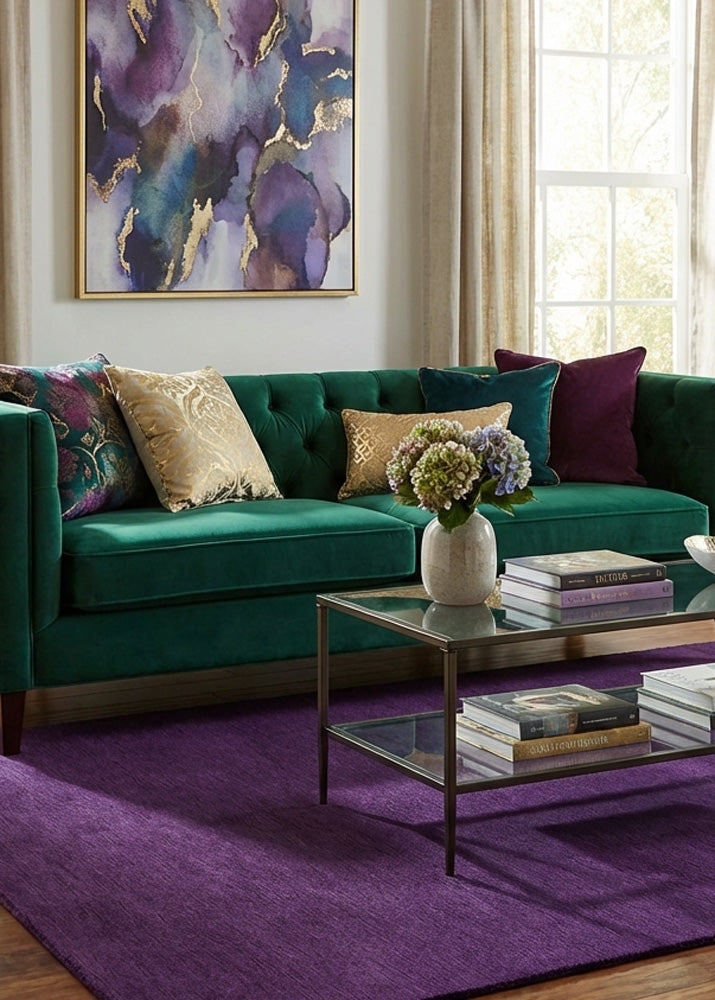 Purple wool rug in modern living room