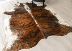 Dark White Spine Belly Brindle Cowhide Rug (Size: 240 X 210 CM) CHR2623