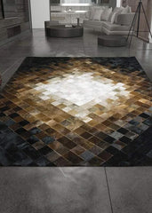 Tricolor Medallion Block Cowhide Patchwork Rug