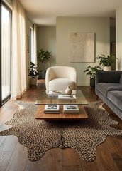 Leopard printed cowhide rug with natural hair-on-hide