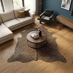 Genuine leopard print cowhide rug in natural hide shape