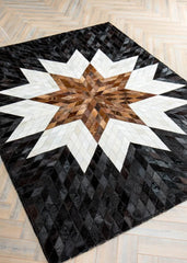 Tricolor Medallion Cowhide Patchwork Rug