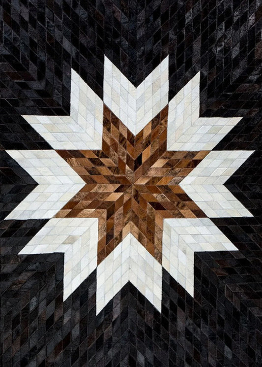 Tricolor Medallion Cowhide Patchwork Rug