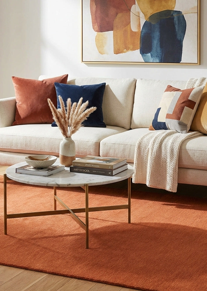 Minimalist Sunburst Wool Rug styled in a modern living room