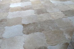 Beige And Cream Bari Block Cowhide Patchwork Rug