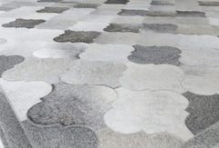 Light Grey And White Bari Block Cowhide Patchwork Rug