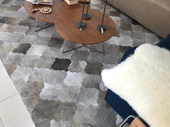 Light Grey And White Bari Block Cowhide Patchwork Rug