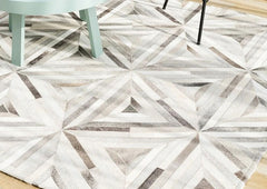 Grey And Cream Triangle Block Cowhide Patchwork Rug