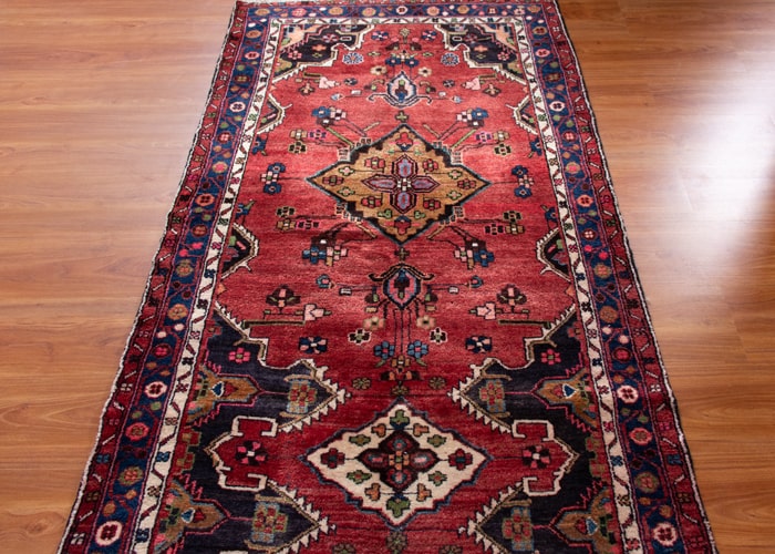 Vintage Hamadan Hand-Knotted Persian Wool Runner Rug