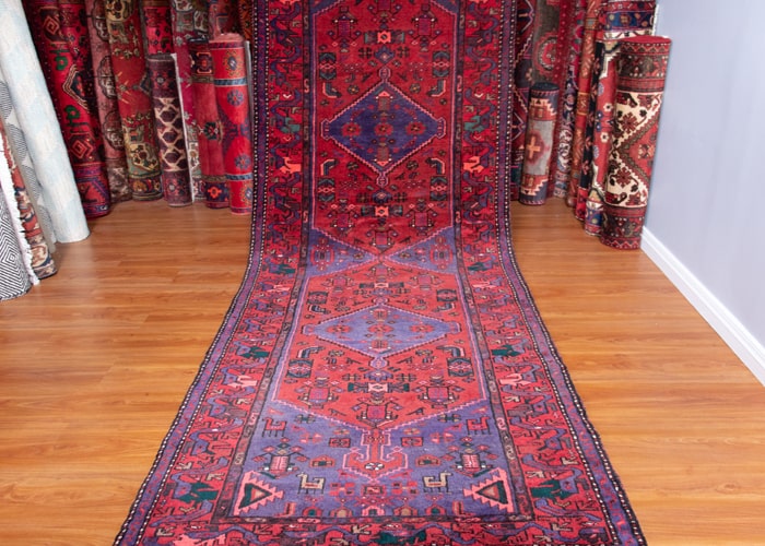 Vintage Zanjan Hand-Knotted Persian Wool Runner Rug