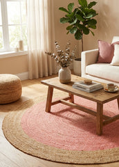 Baby Pink Handmade Jute Round Rug