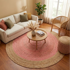 Baby Pink Handmade Jute Round Rug