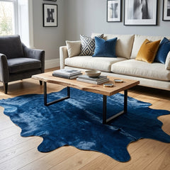 royal blue dyed cowhide rug in the living room