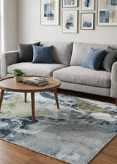Blue And Grey Geometrical Style Area Rug
