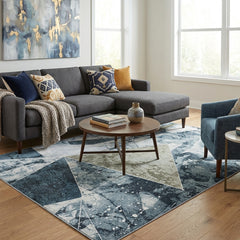 Blue And Grey Geometrical Style Area Rug