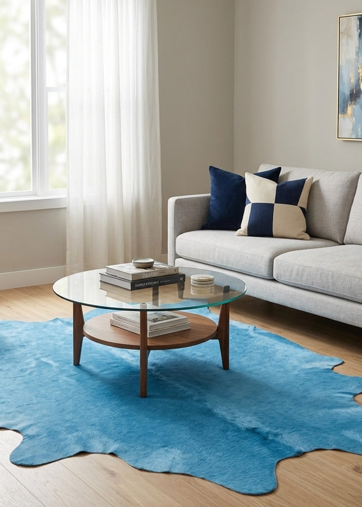 sea blue cowhide rug