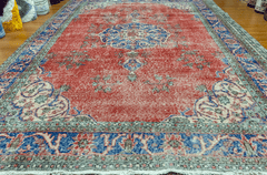 Vintage Hand-Knotted Distressed Turkish  Rug