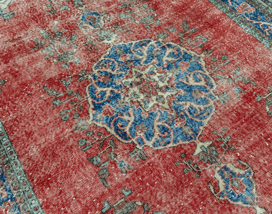 Vintage Hand-Knotted Distressed Turkish  Rug