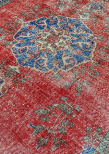 Vintage Hand-Knotted Distressed Turkish  Rug