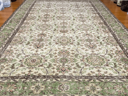 Vintage Hand-Knotted Distressed Turkish Rug