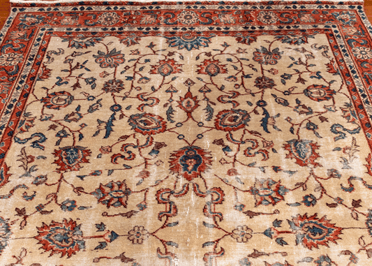 Vintage Hand-Knotted Distressed Turkish  Rug