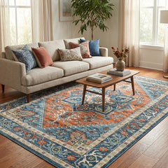 Orange And Blue Vintage Area Rug