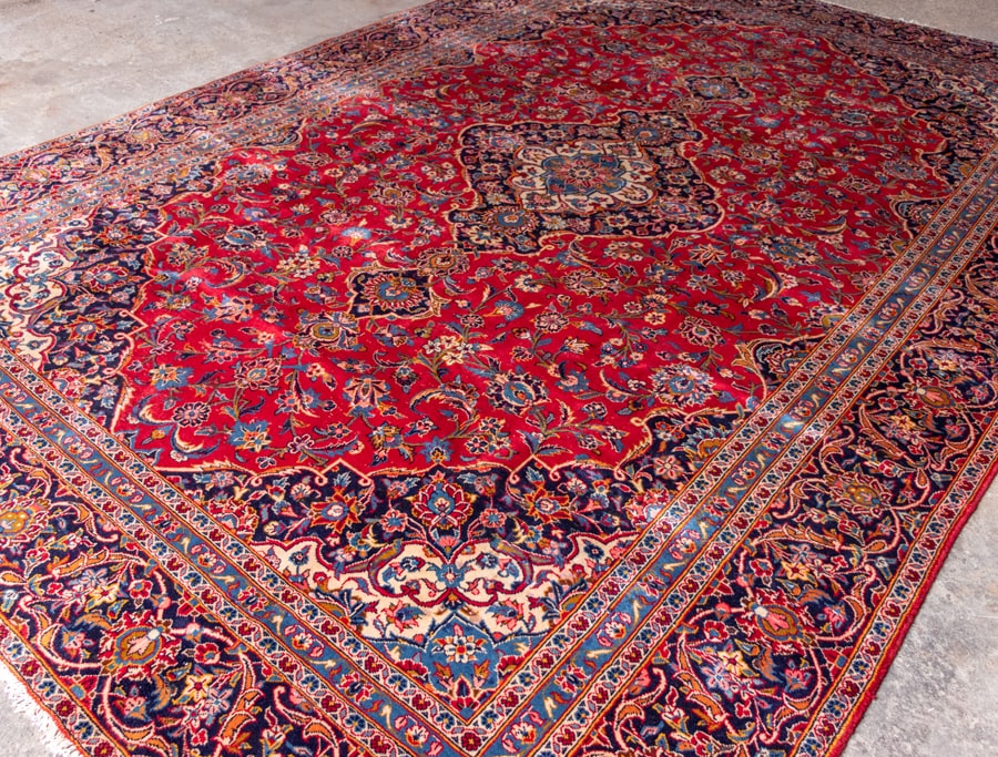 Vintage Kashan Hand-Knotted Wool Persian Rug