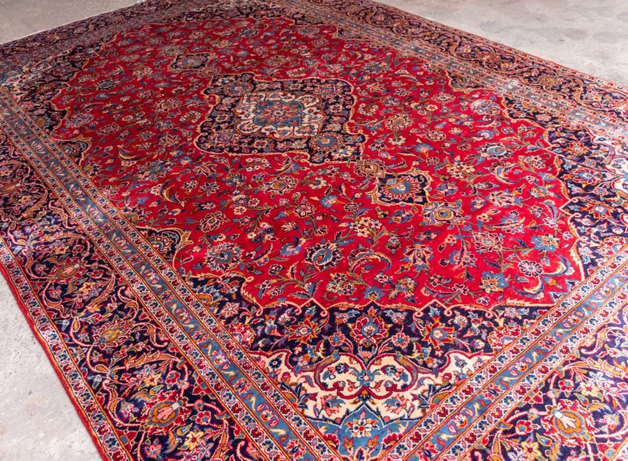 Vintage Kashan Hand-Knotted Wool Persian Rug