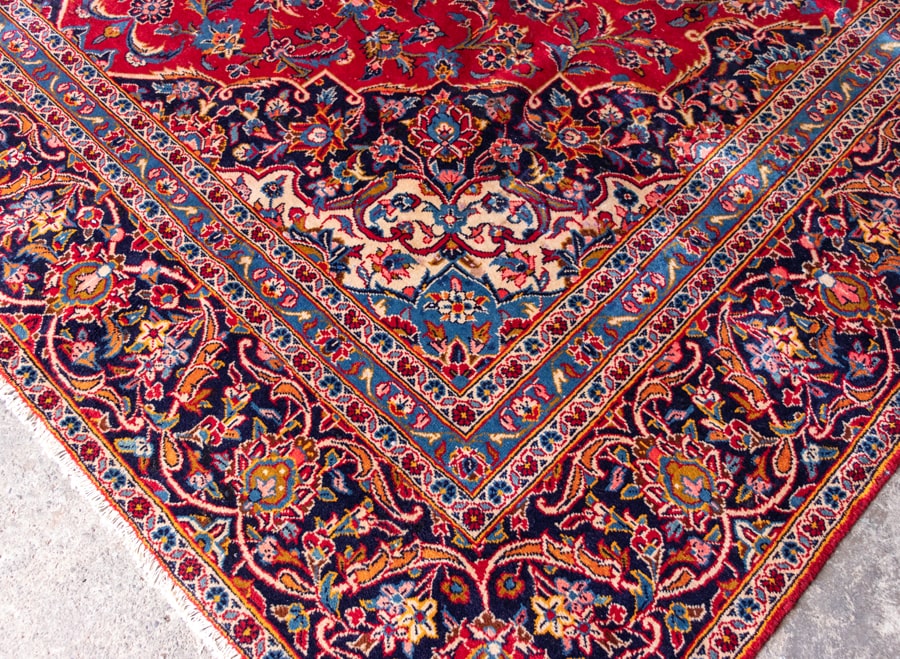 Vintage Kashan Hand-Knotted Wool Persian Rug