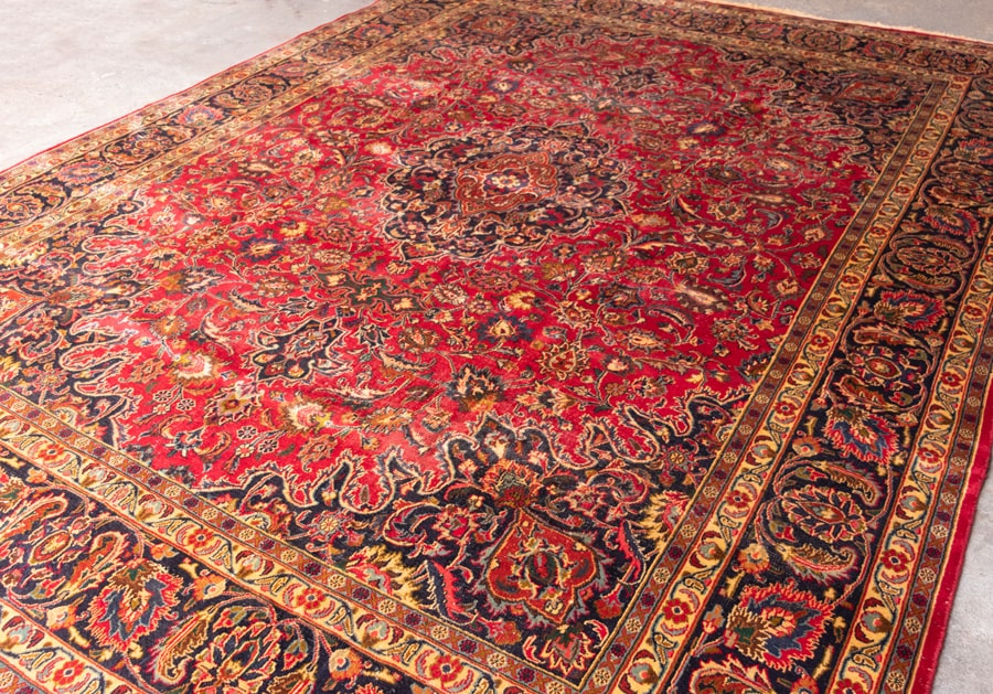 Vintage Mashad Hand-Knotted Wool Persian Rug