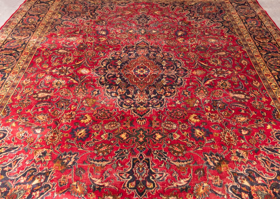 Vintage Mashad Hand-Knotted Wool Persian Rug