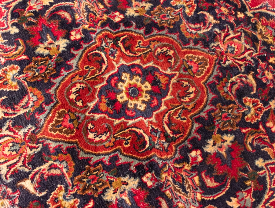 Vintage Mashad Hand-Knotted Wool Persian Rug
