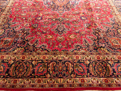 Vintage Mashad Hand-Knotted Wool Persian Rug