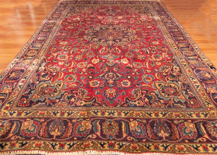 Signed Vintage Khorasan Hand-Knotted Wool Persian Rug