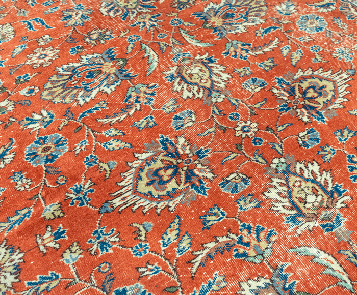 Vintage Hand-Knotted Distressed Turkish  Rug