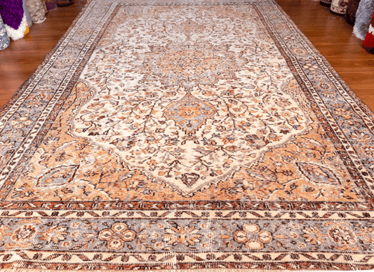 Vintage Hand-Knotted Distressed Turkish  Rug