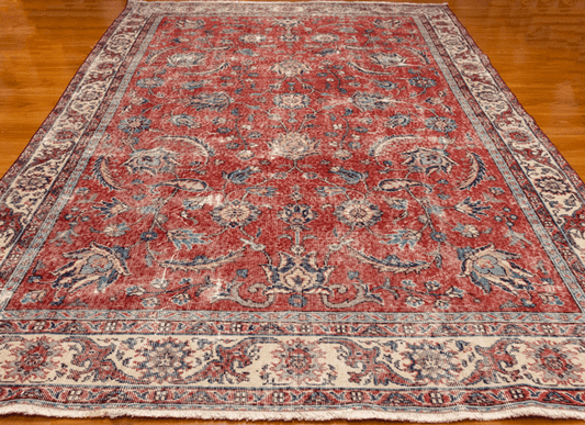 Vintage Hand-Knotted Distressed Turkish  Rug